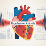 Illustration centrale du cœur et artères pour 2 types d’hypertension artérielle
