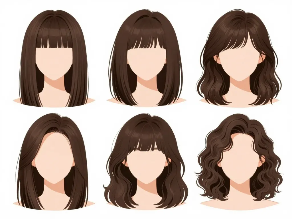 Diagramme carré long frange rideau différentes formes de visage