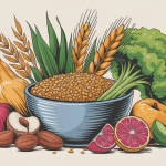 Barre de cereale proteine entourée d'ingrédients bruts