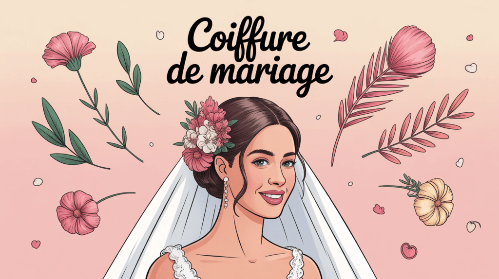 Illustration coiffure du mariage et accessoires mariée
