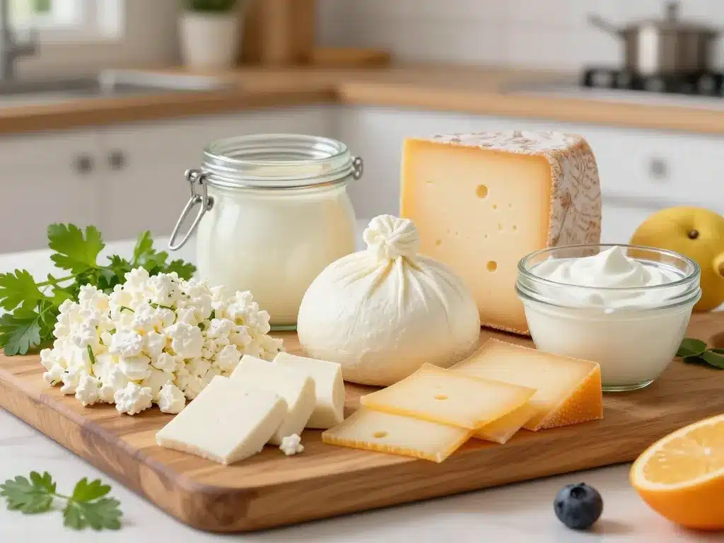 variétés fromage 0 matiere grasse sur planche