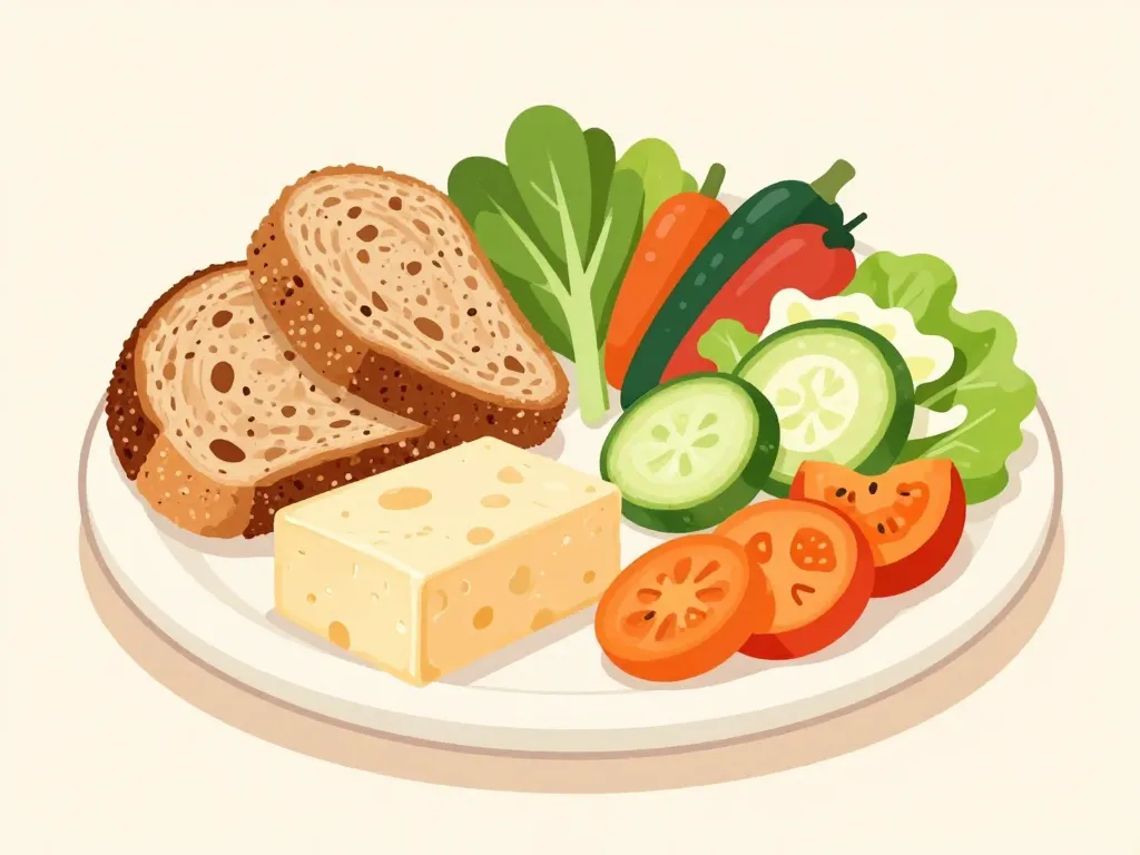 fromage a pâte dure regime portion pain légumes salade équilibrée