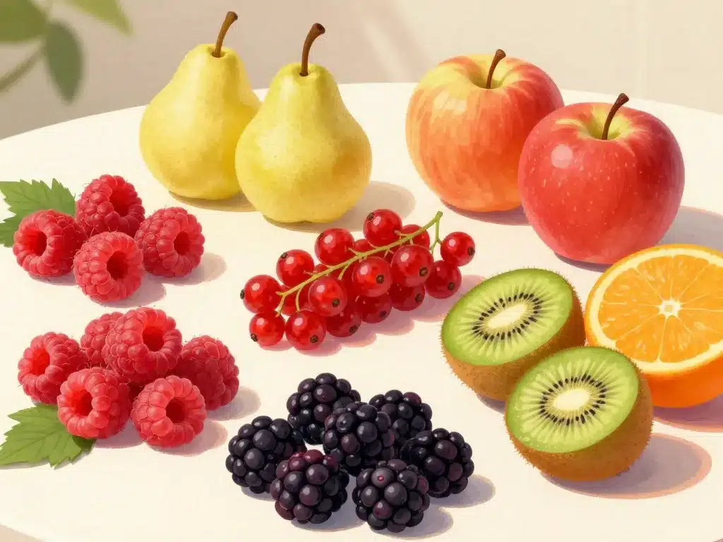fruit avec des fibres framboises poires pommes kiwis oranges