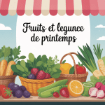 fruits et legumes de printemps frais sur étal marché