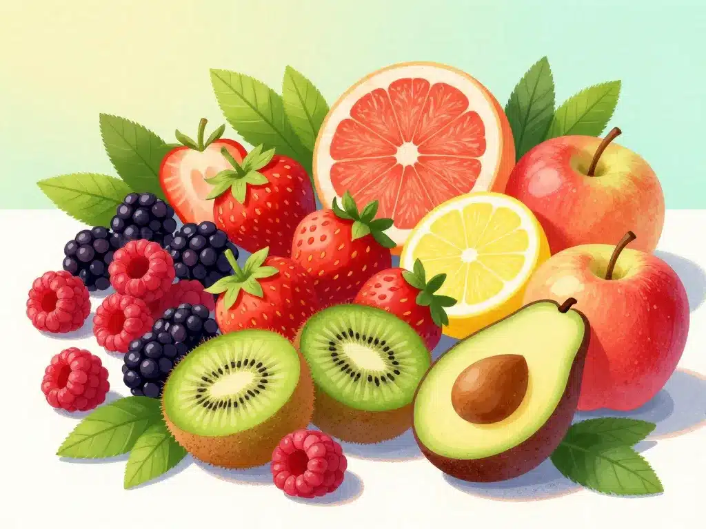 fruits les moins sucres framboises fraises agrumes kiwi avocat pomme