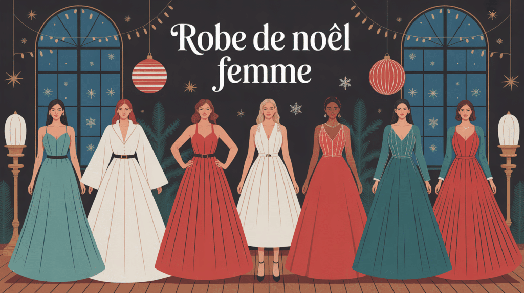 illustration robe de noel femme ambiance festive