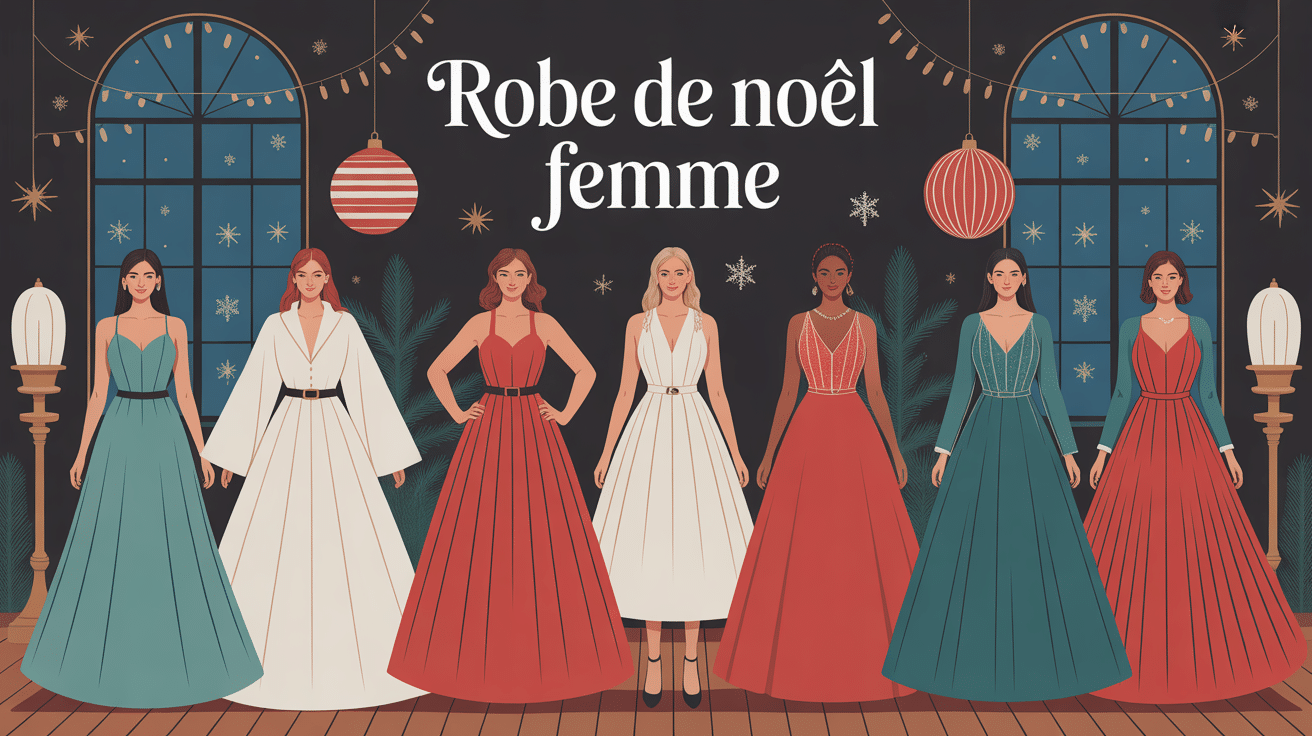 illustration robe de noel femme ambiance festive