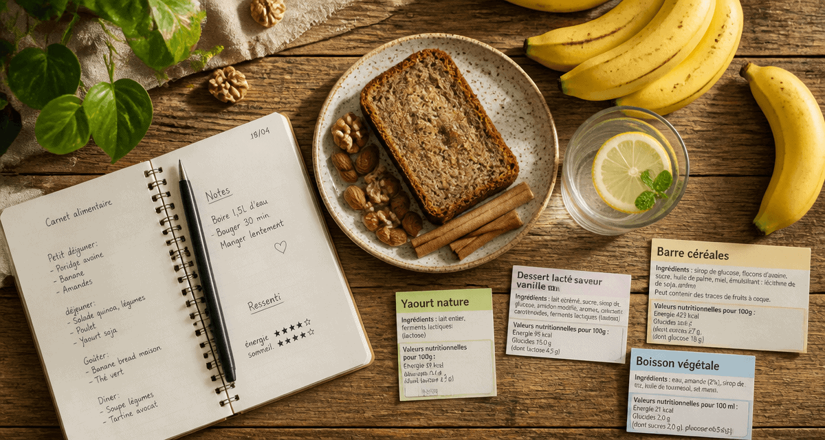 10 conseils pour se desintoxiquer du sucre, table saine, carnet, banana bread