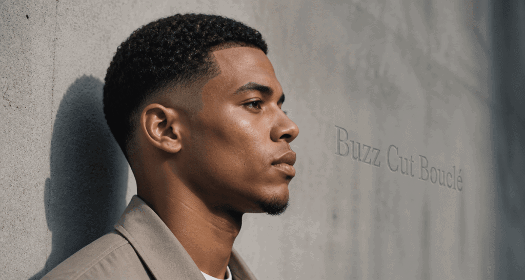 buzz cut cheveux bouclés jeune homme profil