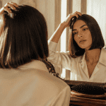 coiffure cheveux fins devant miroir