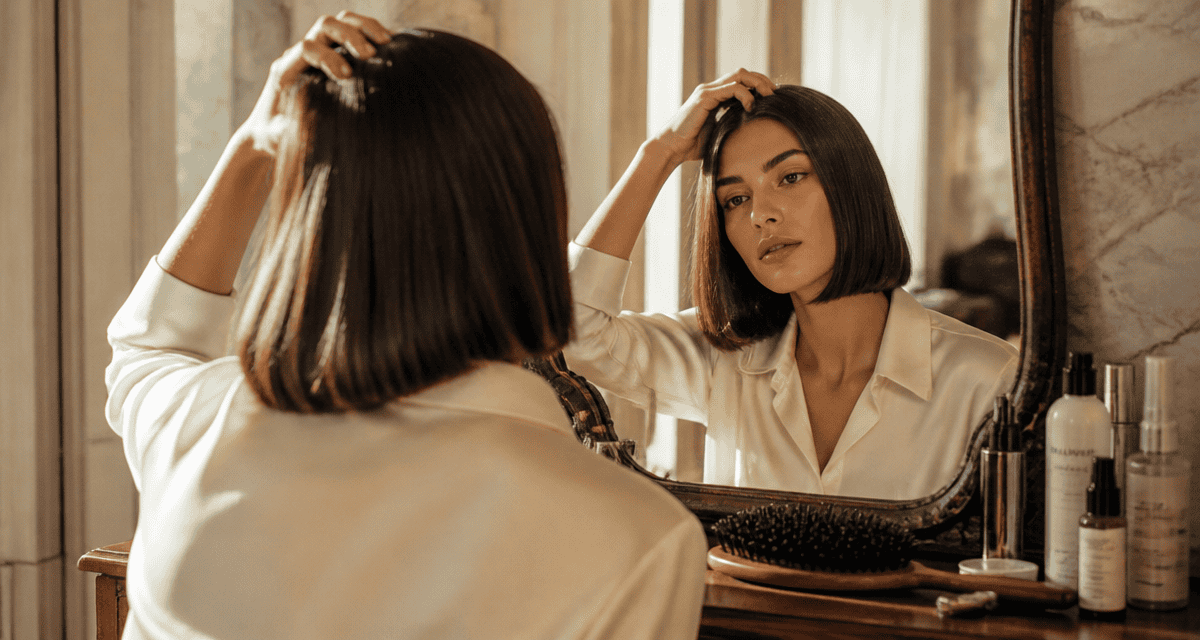 coiffure cheveux fins devant miroir