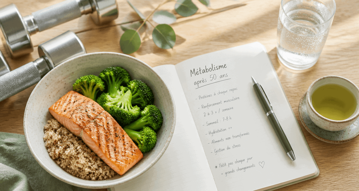comment augmenter son metabolisme apres 50 ans bol saumon haltères carnet