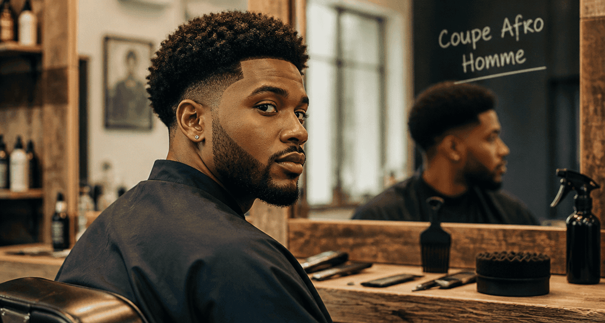 coupe afro homme taper fade miroir salon