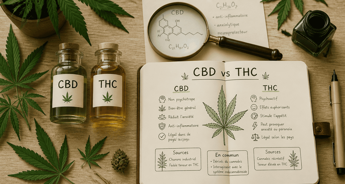 difference cbd et thc flacons et infographie comparative