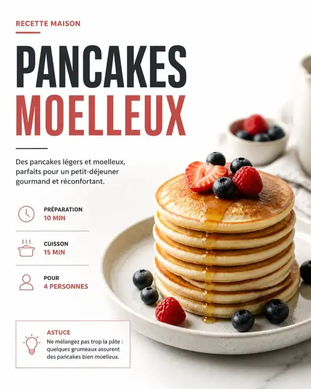 Pancake peu calorique fait maison avec des fruits frais