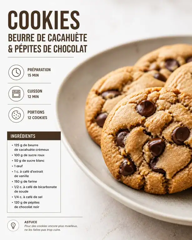 Cookies moelleux au beurre de cacahuète et pépites de chocolat