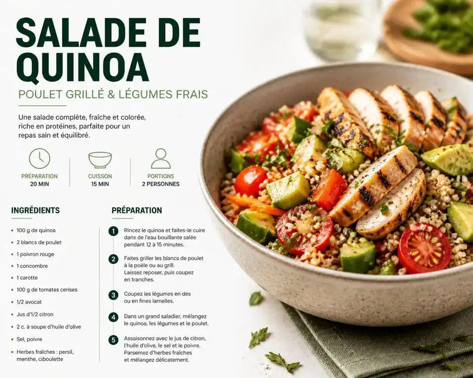 Recette de salade de quinoa au poulet pour un ventre plat