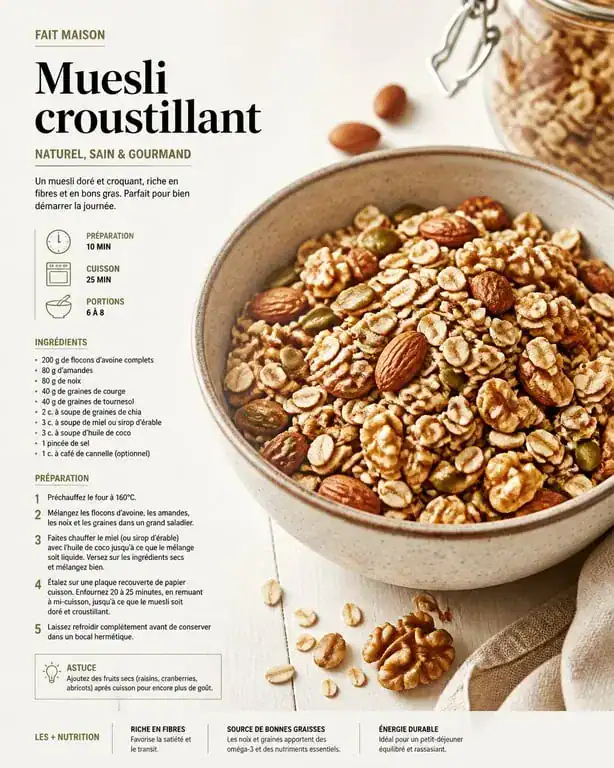 Bol de muesli maison healthy aux noix et flocons d'avoine