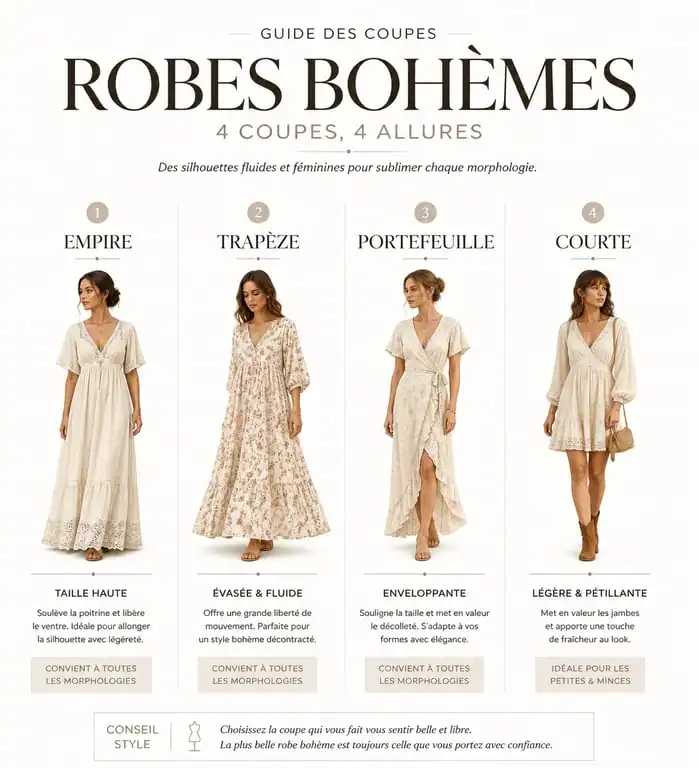 Guide visuel des coupes de robe bohème en dentelle selon la morphologie