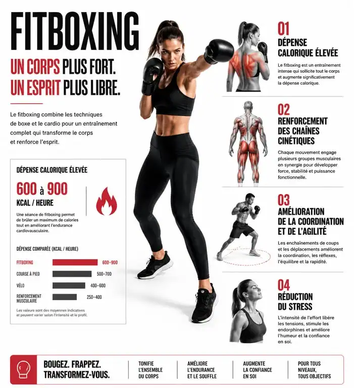Infographie des bienfaits du fitboxing pour la santé et la remise en forme