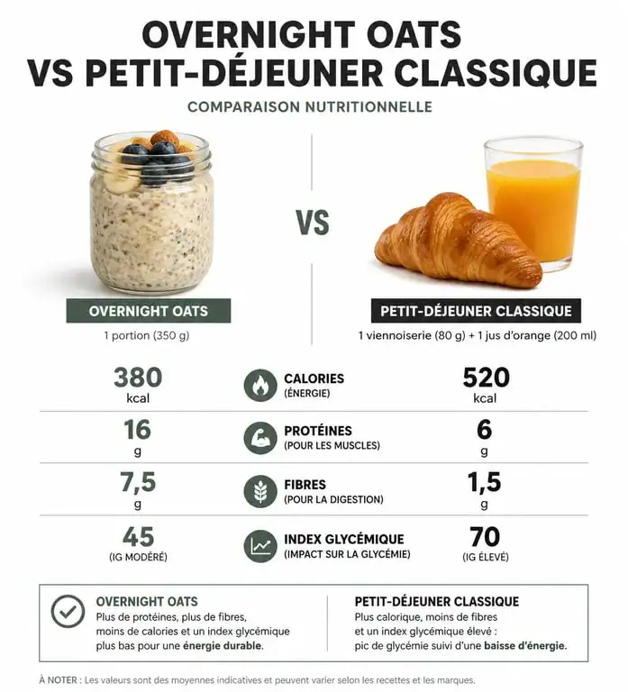 Comparaison nutritionnelle entre overnight oats et petit-déjeuner classique pour la perte de poids