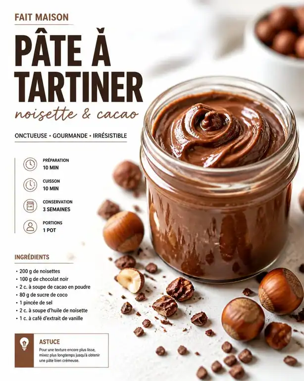 Pot de pâte à tartiner healthy maison aux noisettes et cacao