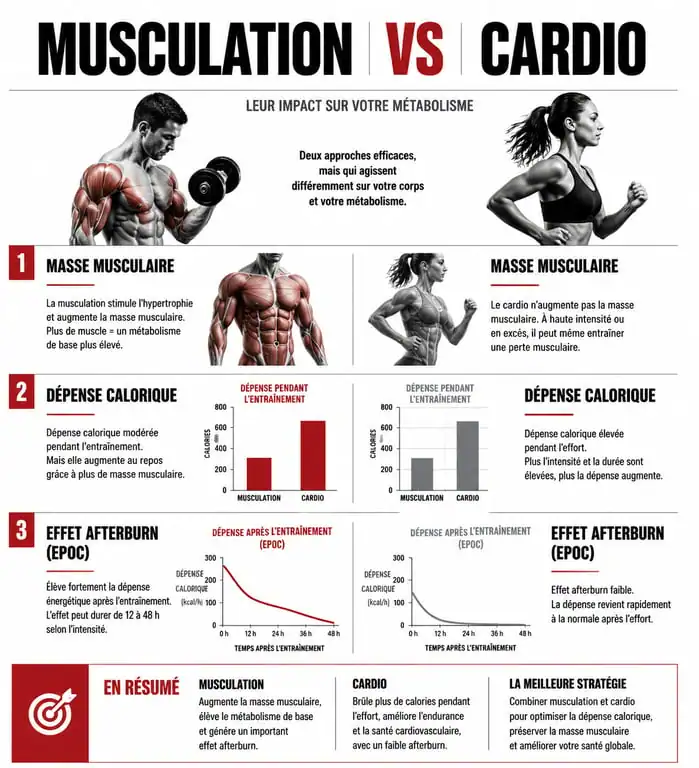 Comparatif musculation et cardio sur le métabolisme et la dépense énergétique