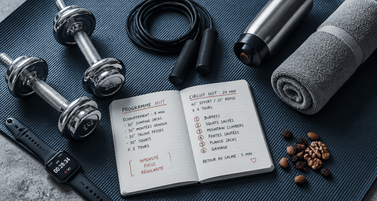 hiit perte de poids équipement tapis haltères carnet