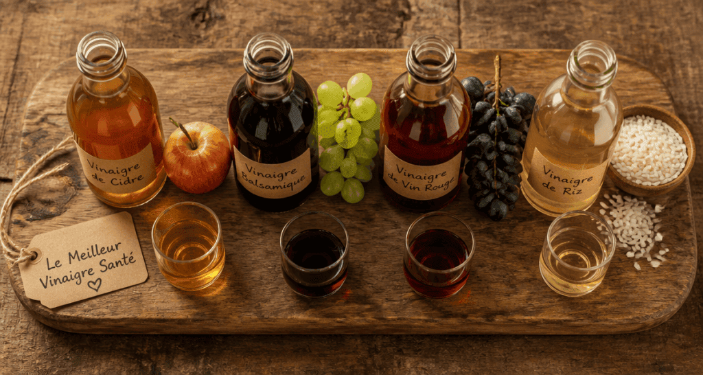 meilleur vinaigre pour la sante plateau bouteilles et ingredients