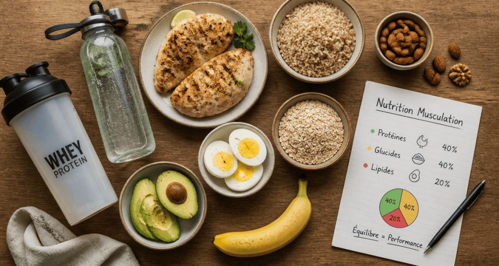 nutrition pour la musculation flat-lay aliments