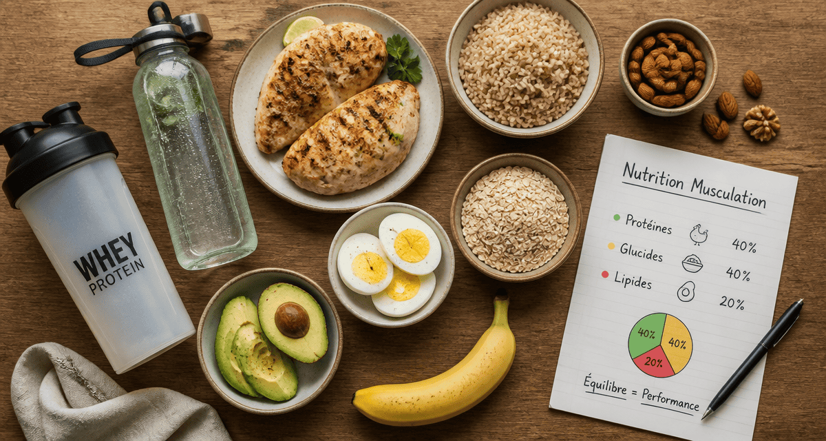 nutrition pour la musculation flat-lay aliments