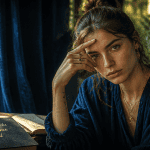 Ouverture du troisième œil danger femme méditant près fenêtre