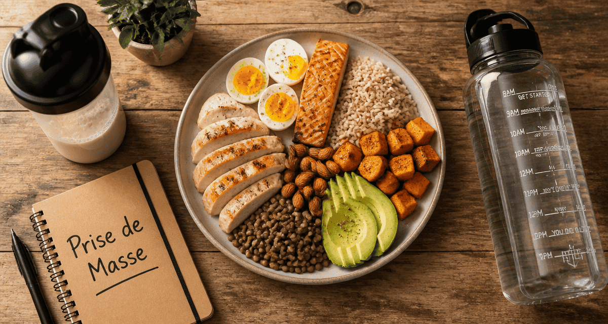 prise de masse musculaire aliments sur une assiette
