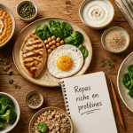 repas riche en proteine sur table