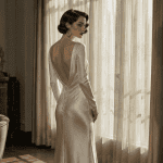 robe année 30 satin coupe biais près fenêtre