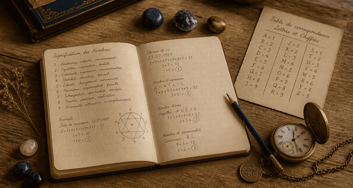 signification numérologie carnet manuscrit pierres