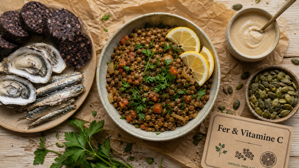 Aliment pour manque de fer : lentilles et vitamine C pour mieux absorber