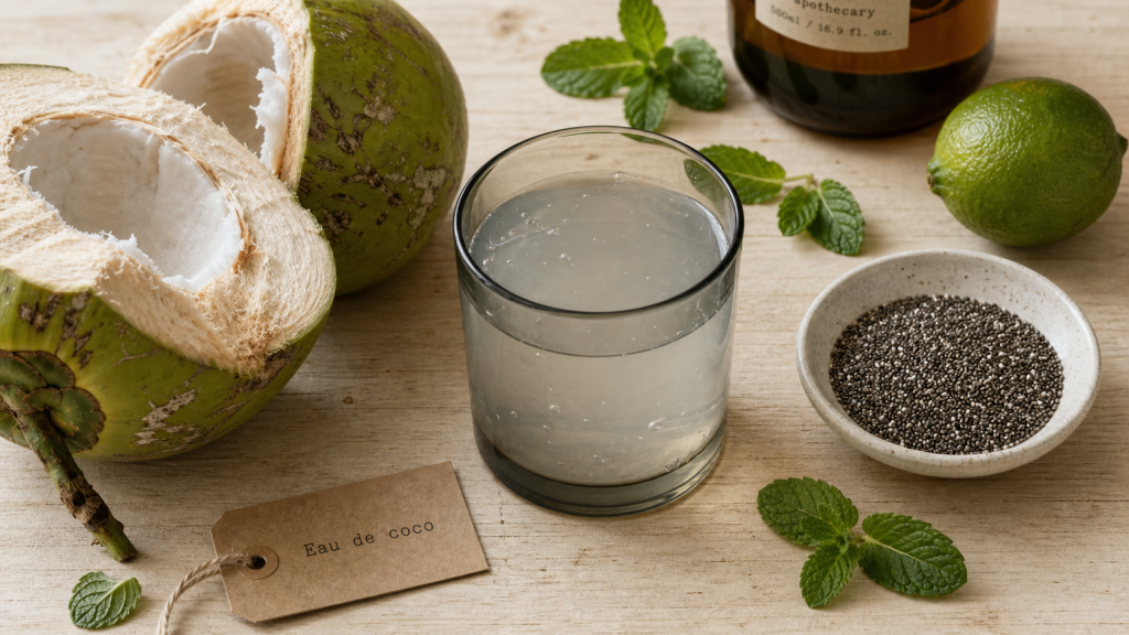 Bienfait de l eau de coco : eau de coco fraîche en verre