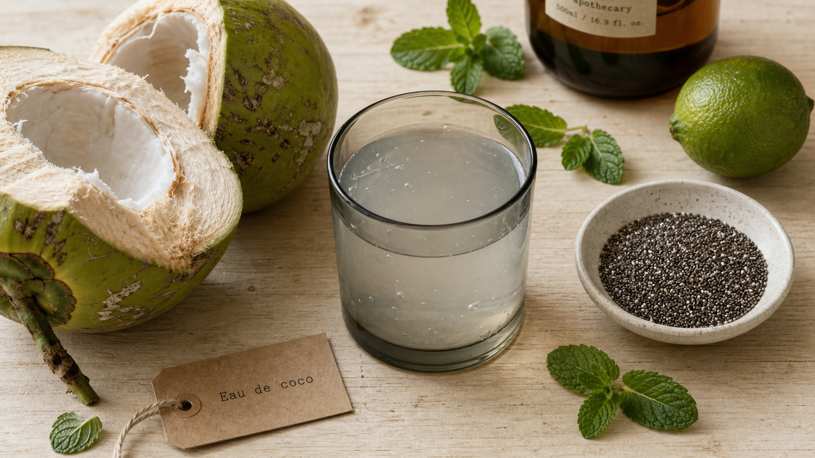 Bienfait de l eau de coco : eau de coco fraîche en verre