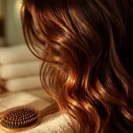 Cheveux auburn cuivré avec reflets cuivre-or lumineux