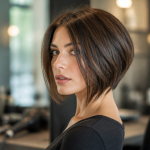 Coupe au carré court plongeant femme salon