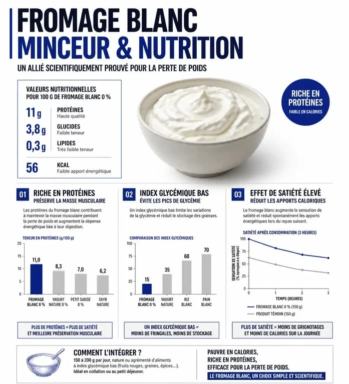 Infographie des bienfaits nutritionnels du fromage blanc pour un régime minceur