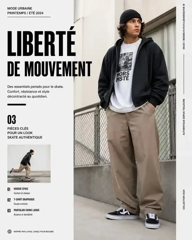 Look skateur homme authentique avec pantalon large et t-shirt graphique pour un style urbain