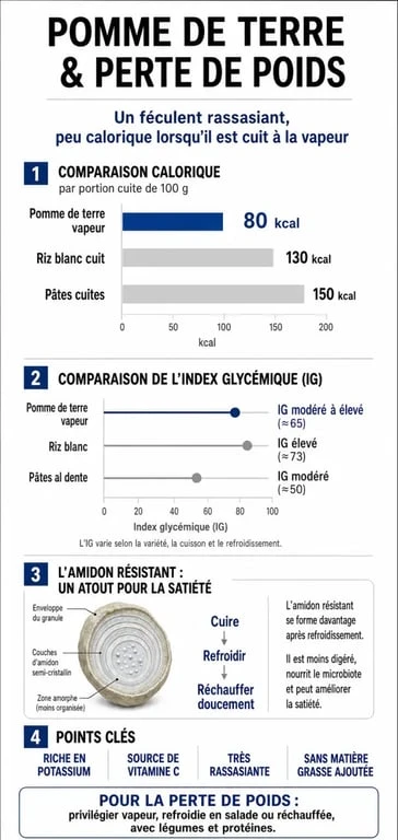 Infographie comparative des bienfaits nutritionnels de la pomme de terre pour un régime minceur