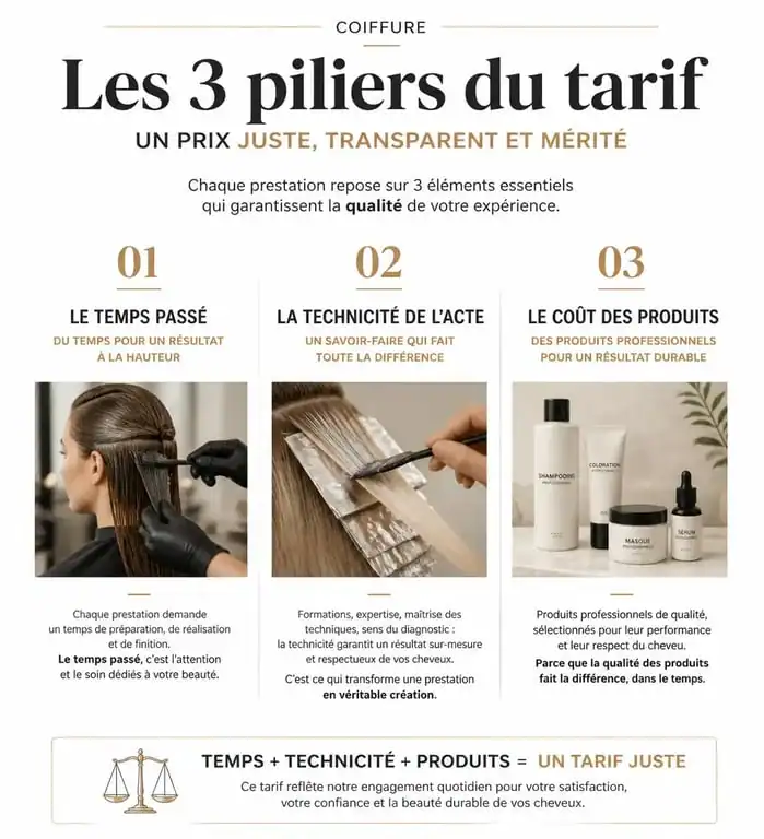 Infographie explicative des facteurs influençant le tarif chez le coiffeur et le prix des prestations
