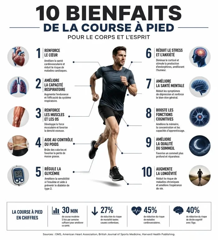 Infographie des 10 bienfaits de la course à pied sur la santé