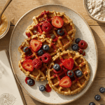 Gaufre healthy peu calorique avec fruits rouges et compote