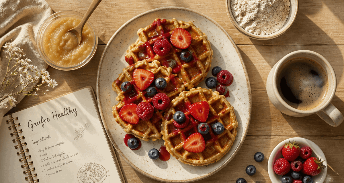 Gaufre healthy peu calorique avec fruits rouges et compote