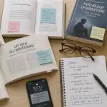 livre adolescence sur bureau avec carnet et mug