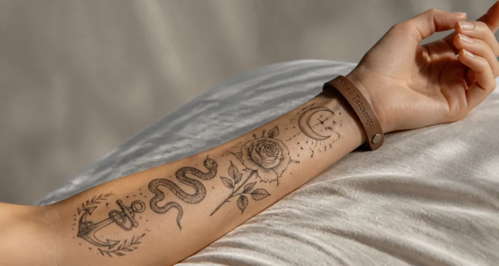 motif tatouage avant-bras femme encre noire